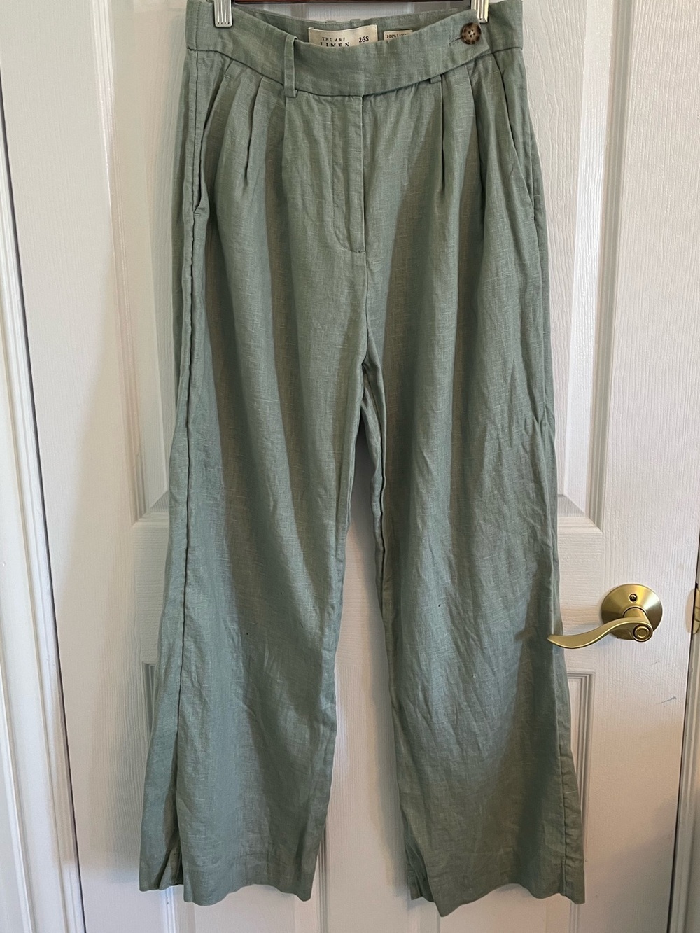 Abercrombie & Fitch Linen Blend Wide-Leg Pants in Sage - Picture 2 of 4